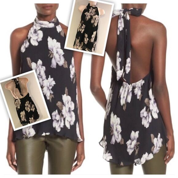ASTR THE LABEL CRINKLE HALTER FLORAL TANK TOP S - Picture 1 of 6